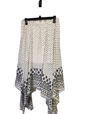 Express Cream and Black Asymmetrical Printed Handkerchief Hem Skirt